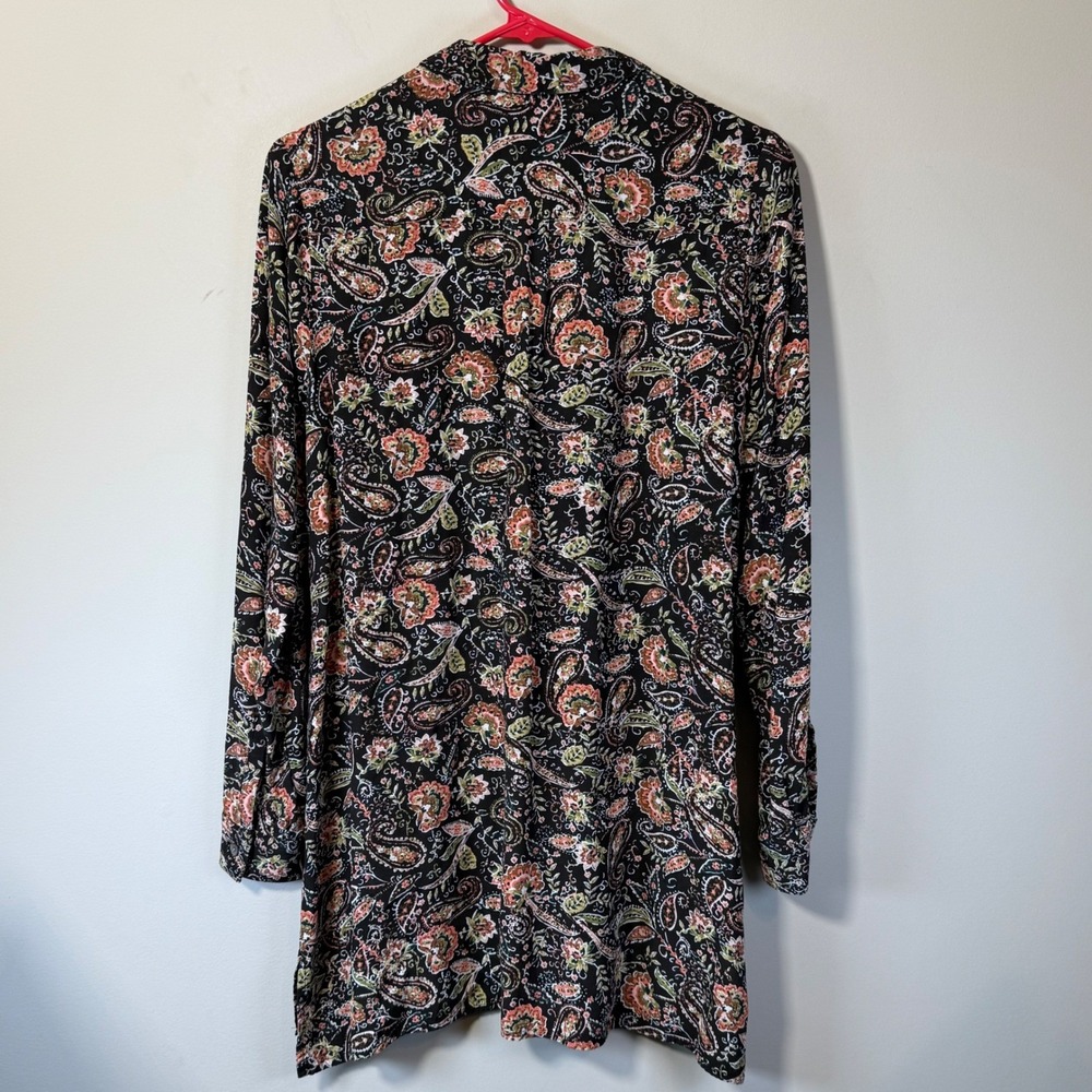 J Jill Paisley Tunic Women XS Black Multi Long Sleeve Button Front Top Boho Fall - Picture 2 of 8